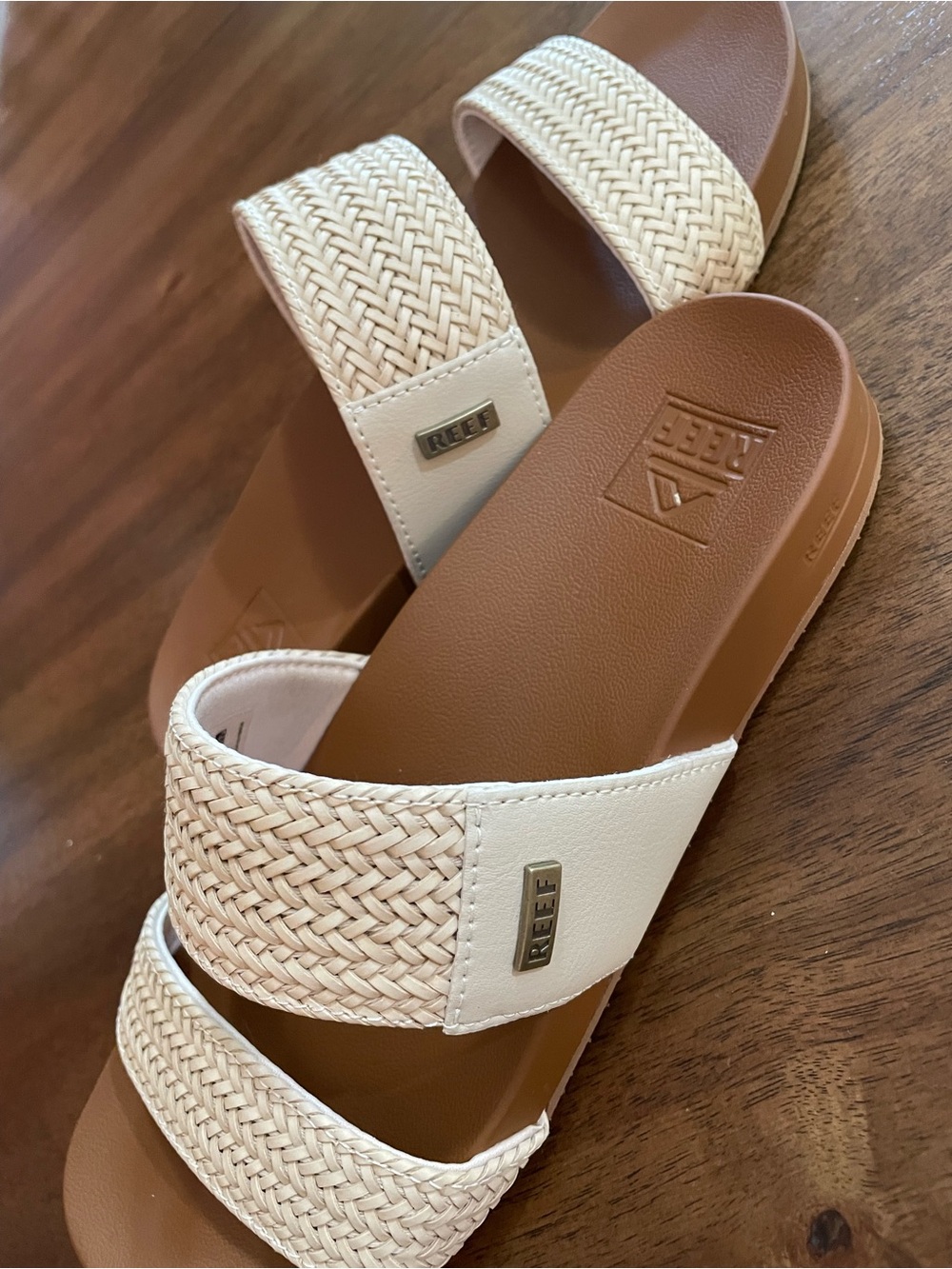 Reef Double-Strap Slide Sandals in Brown and Cream - Picture 4 of 9